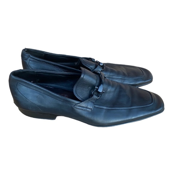Salvatore Ferragamo 9B Black Leather Square Toe Horse Bit Loafers